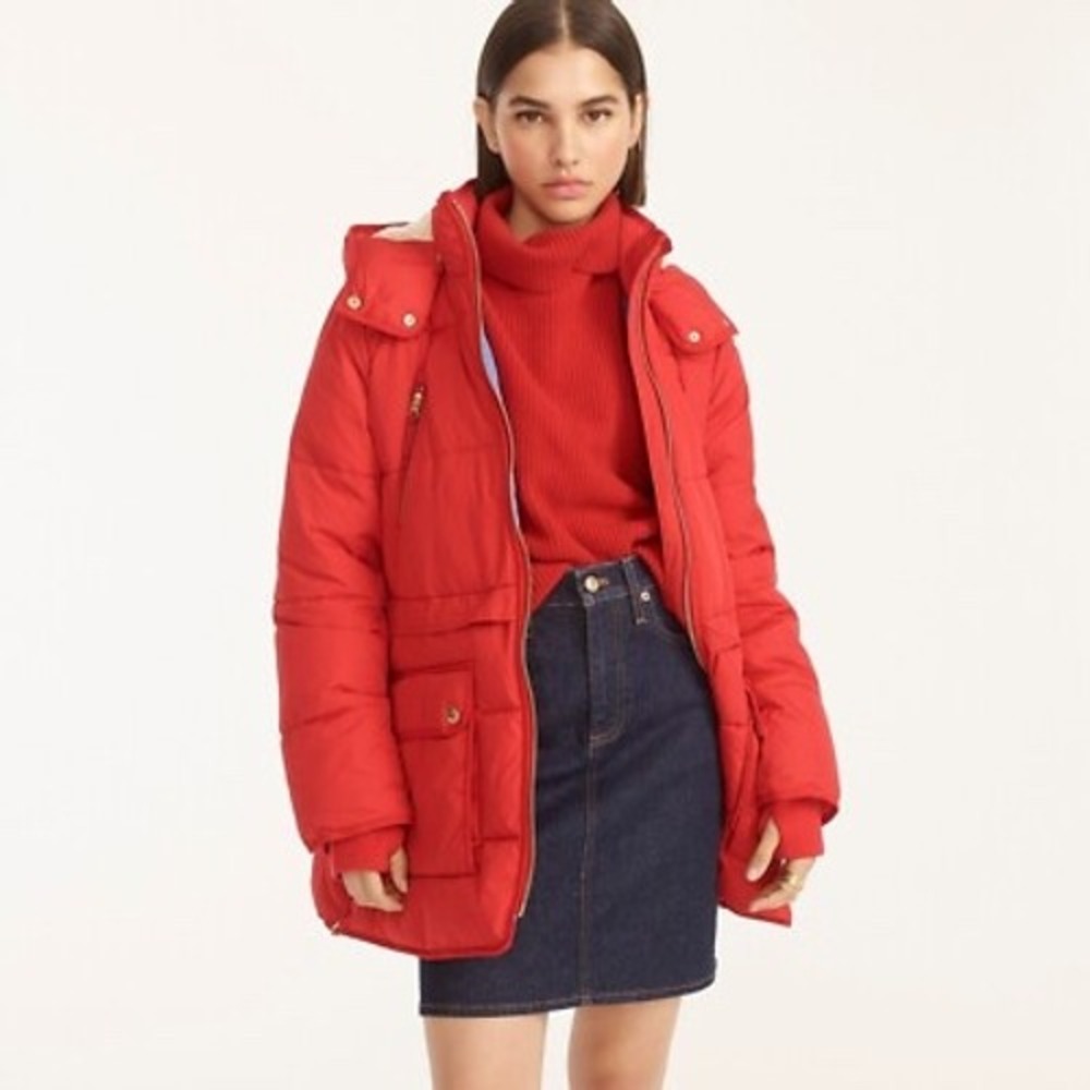 J.Crew Signature Puffer Jacket Sunset Orange Primaloft Water Repellent AG260 XSP